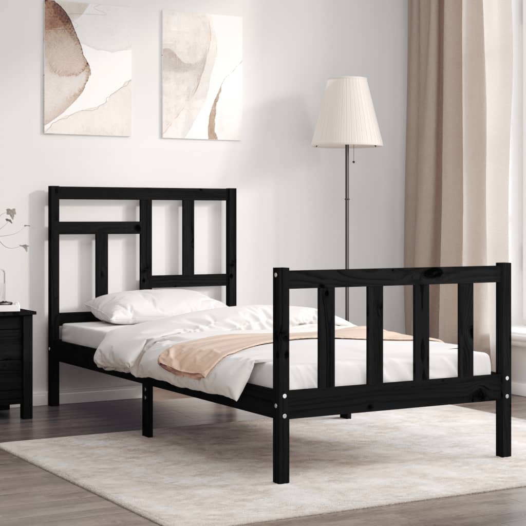 Cadre de lit sans matelas noir 90x200 cm bois de pin massif