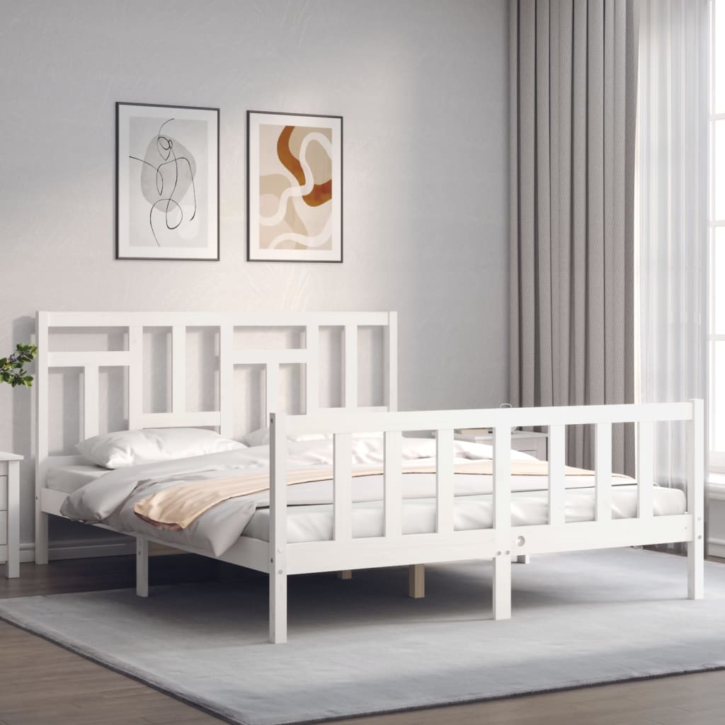 Cadre de lit sans matelas blanc bois de pin massif