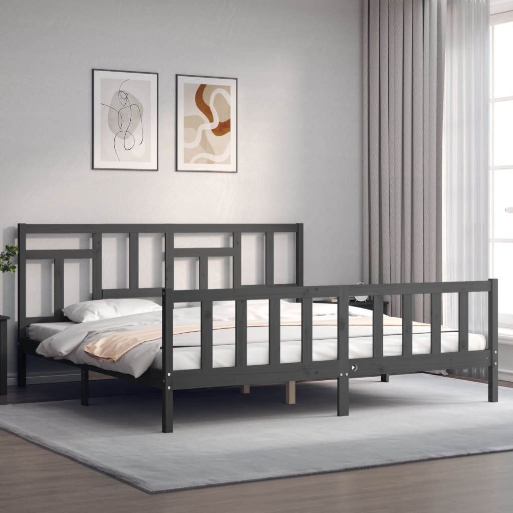 Cadre de lit sans matelas gris 200x200 cm bois massif de pin