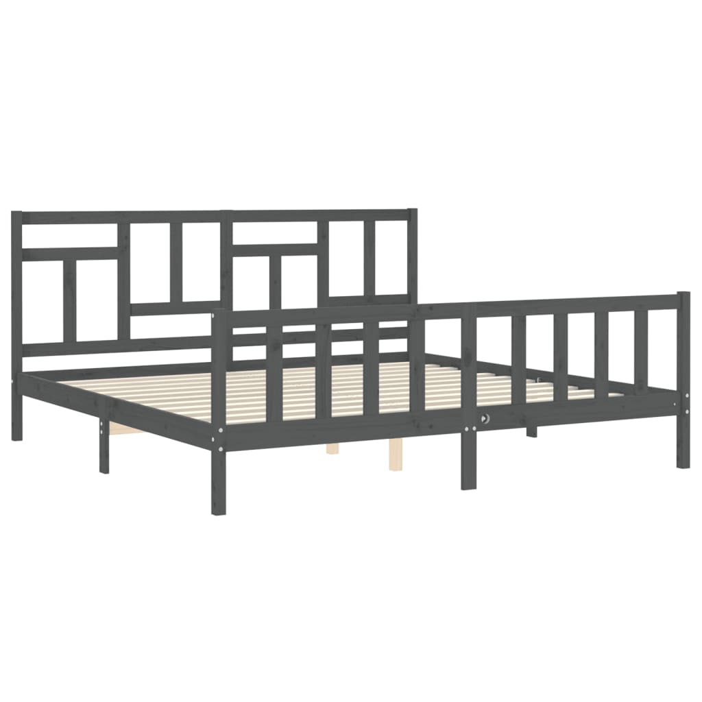 Cadre de lit sans matelas gris 200x200 cm bois massif de pin