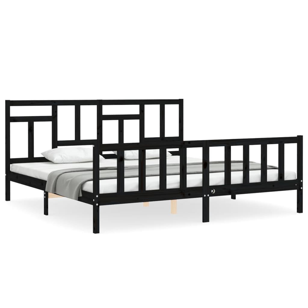 Cadre de lit sans matelas noir 200x200 cm bois massif de pin