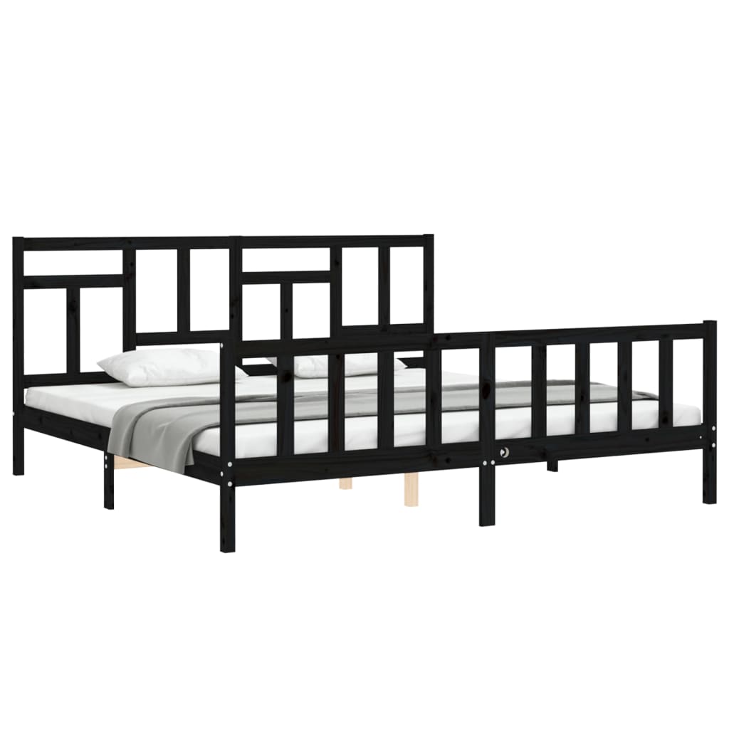 Cadre de lit sans matelas noir 200x200 cm bois massif de pin