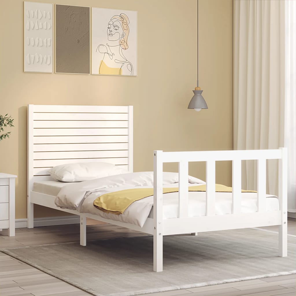 Cadre de lit sans matelas blanc bois de pin massif