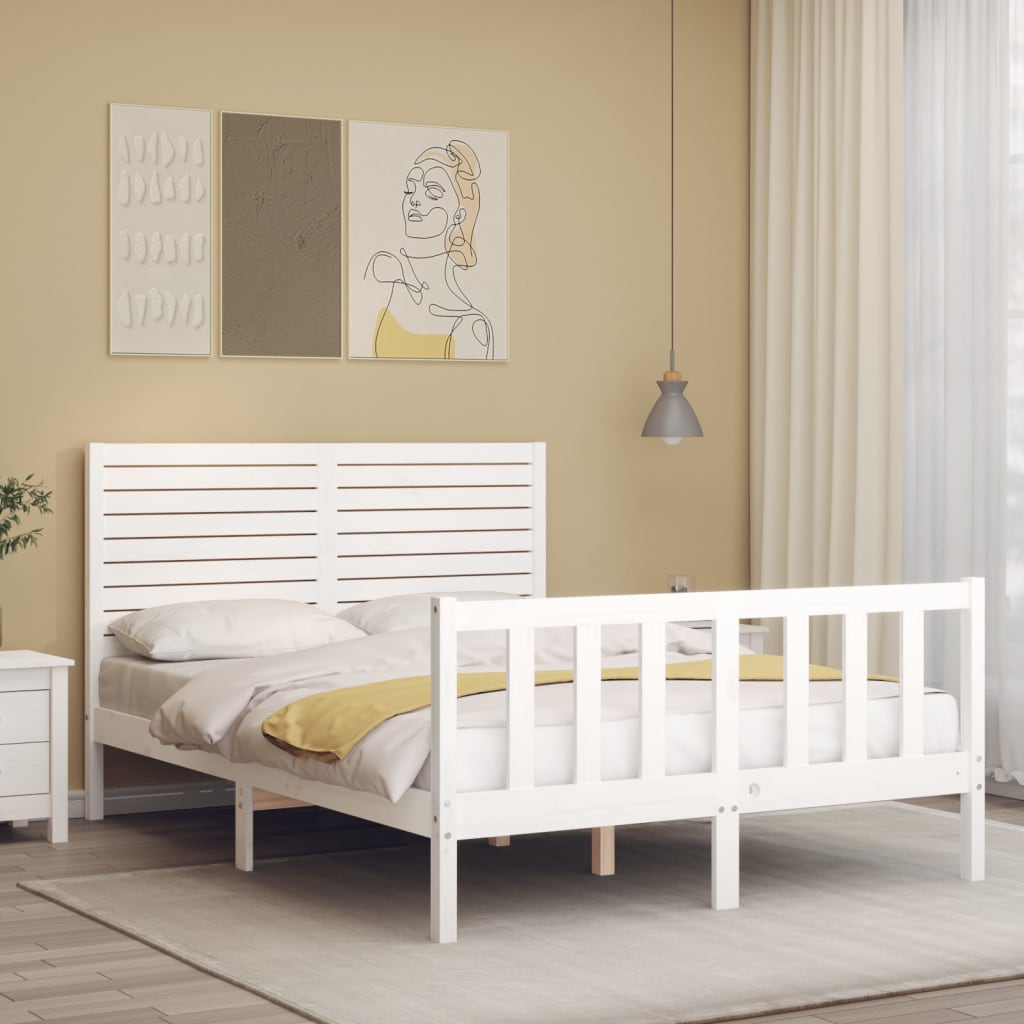 Bed frame without mattress white solid pine wood