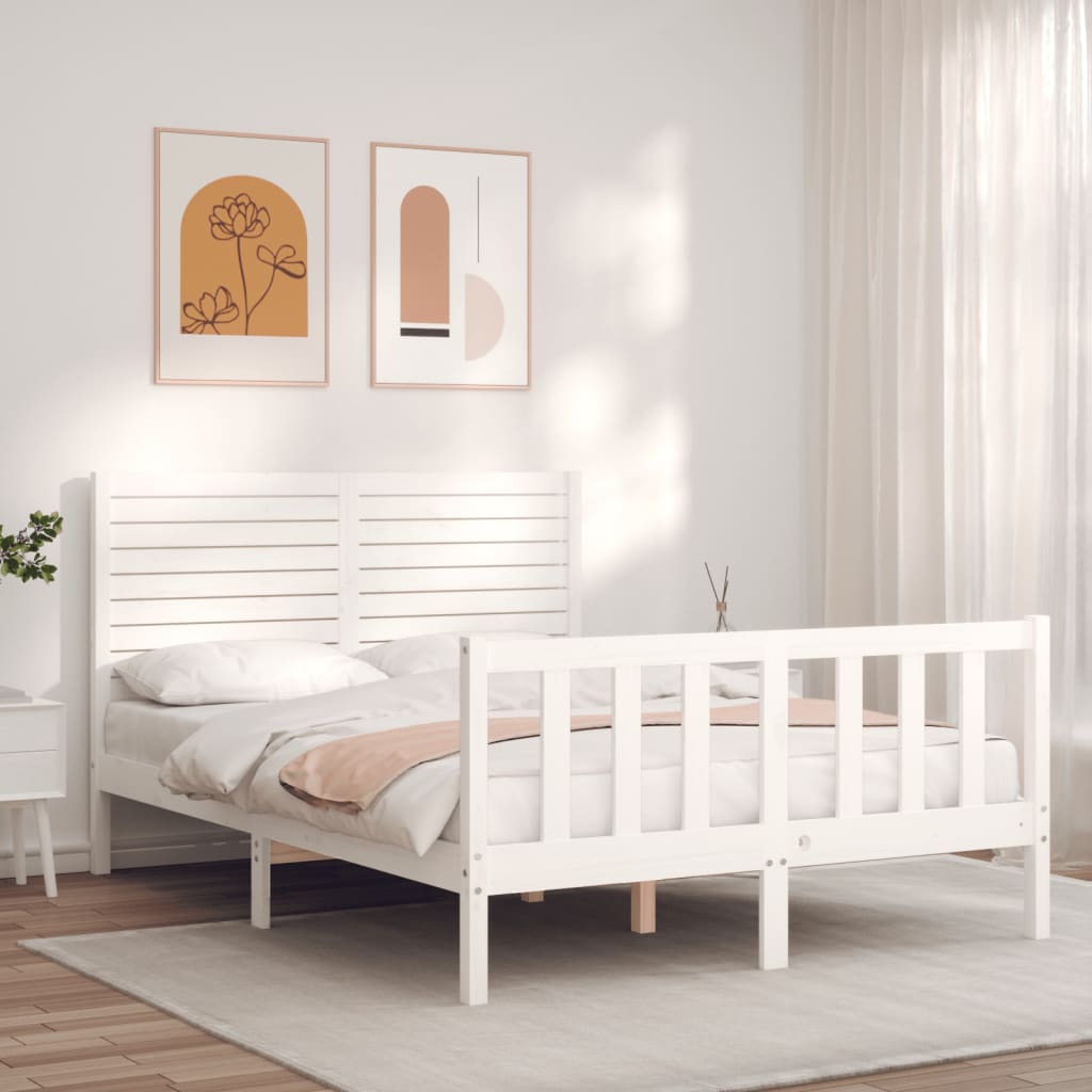 Bed frame without mattress white solid pine wood