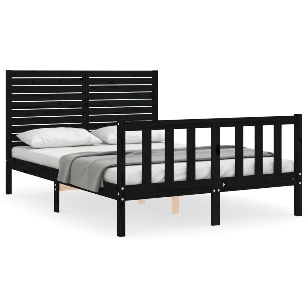 Cadre de lit sans matelas noir 140x190 cm bois de pin massif