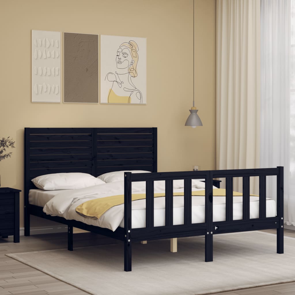 Cadre de lit sans matelas noir 140x190 cm bois de pin massif