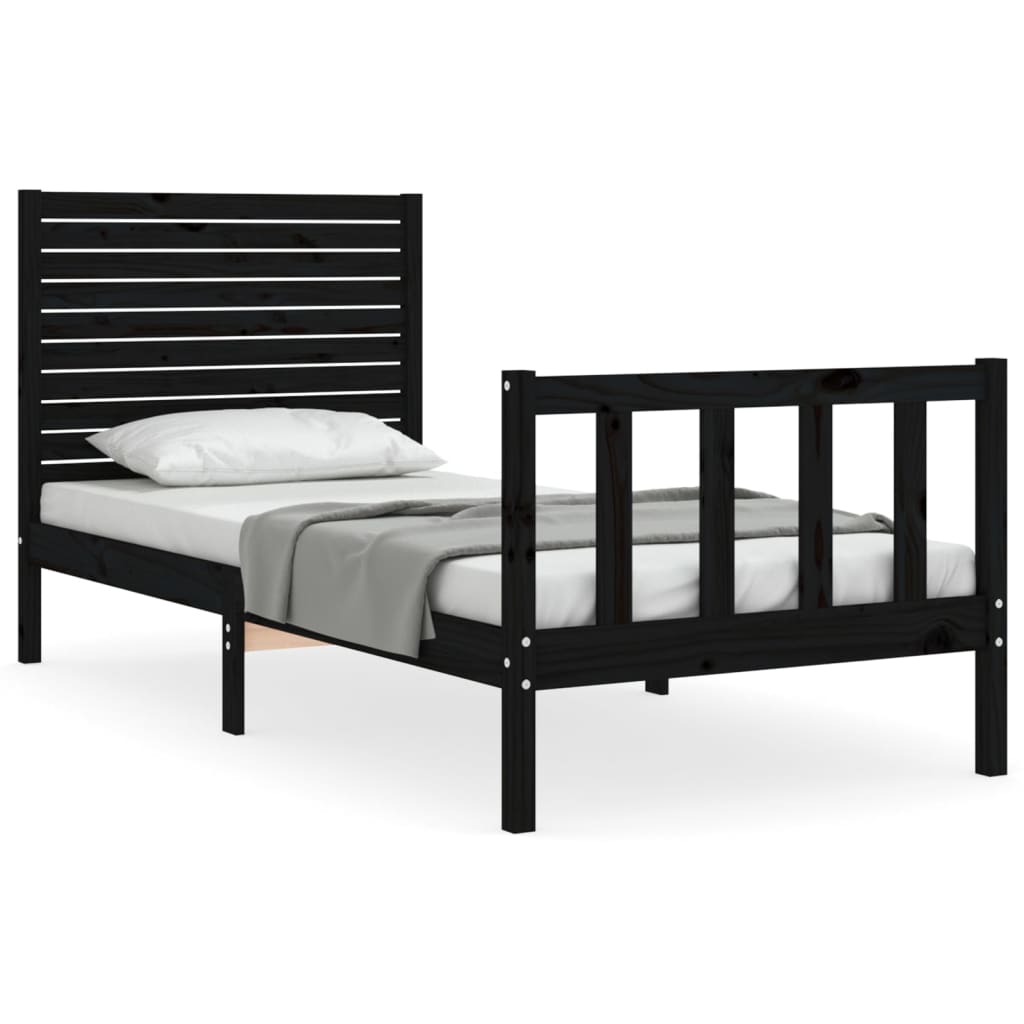 Cadre de lit sans matelas noir 90x200 cm bois de pin massif