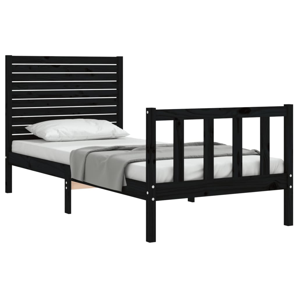 Cadre de lit sans matelas noir 90x200 cm bois de pin massif