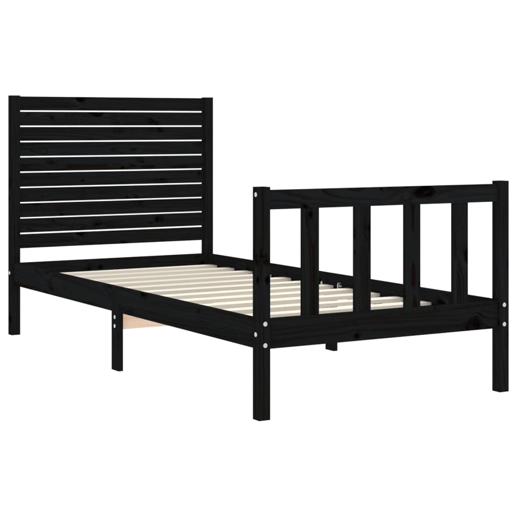 Cadre de lit sans matelas noir 90x200 cm bois de pin massif