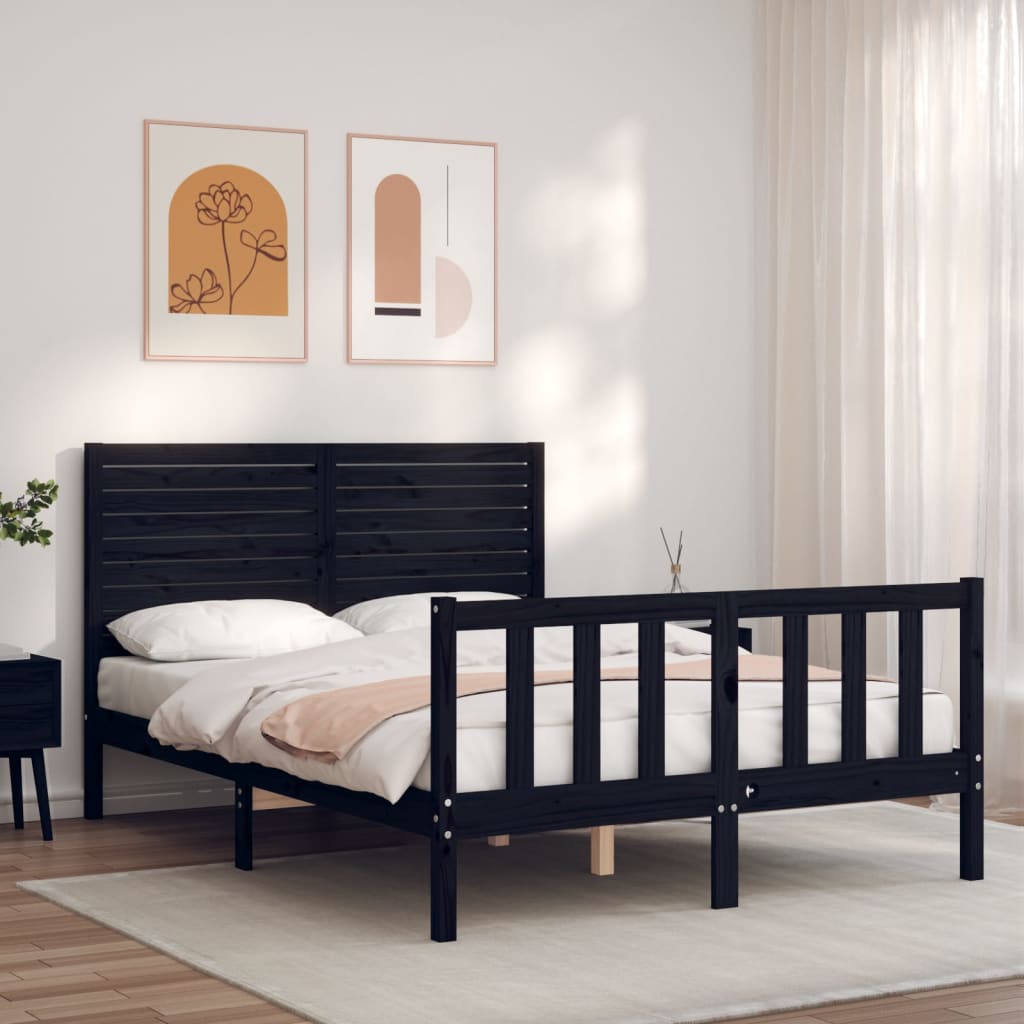 Bed frame without mattress black 120x200 cm solid pine wood