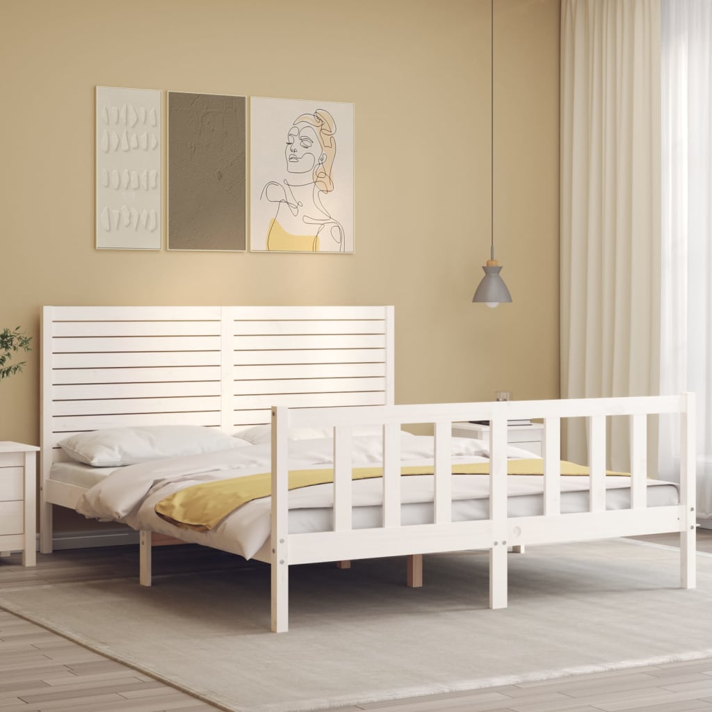 Cadre de lit sans matelas blanc bois de pin massif