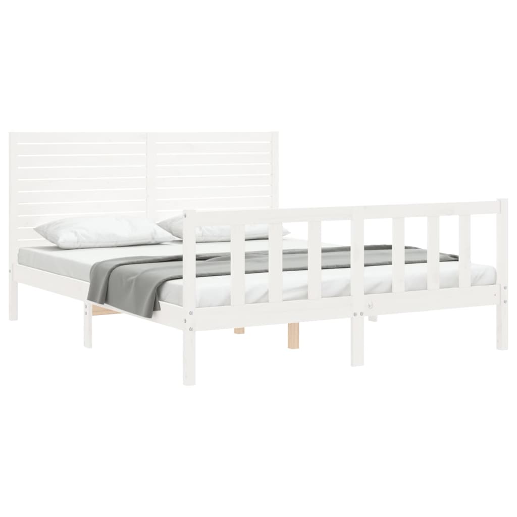 Cadre de lit sans matelas blanc bois de pin massif