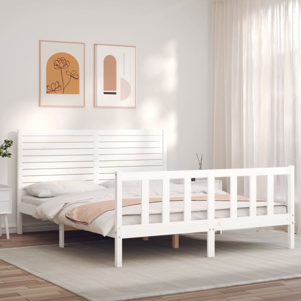 Cadre de lit sans matelas blanc bois de pin massif