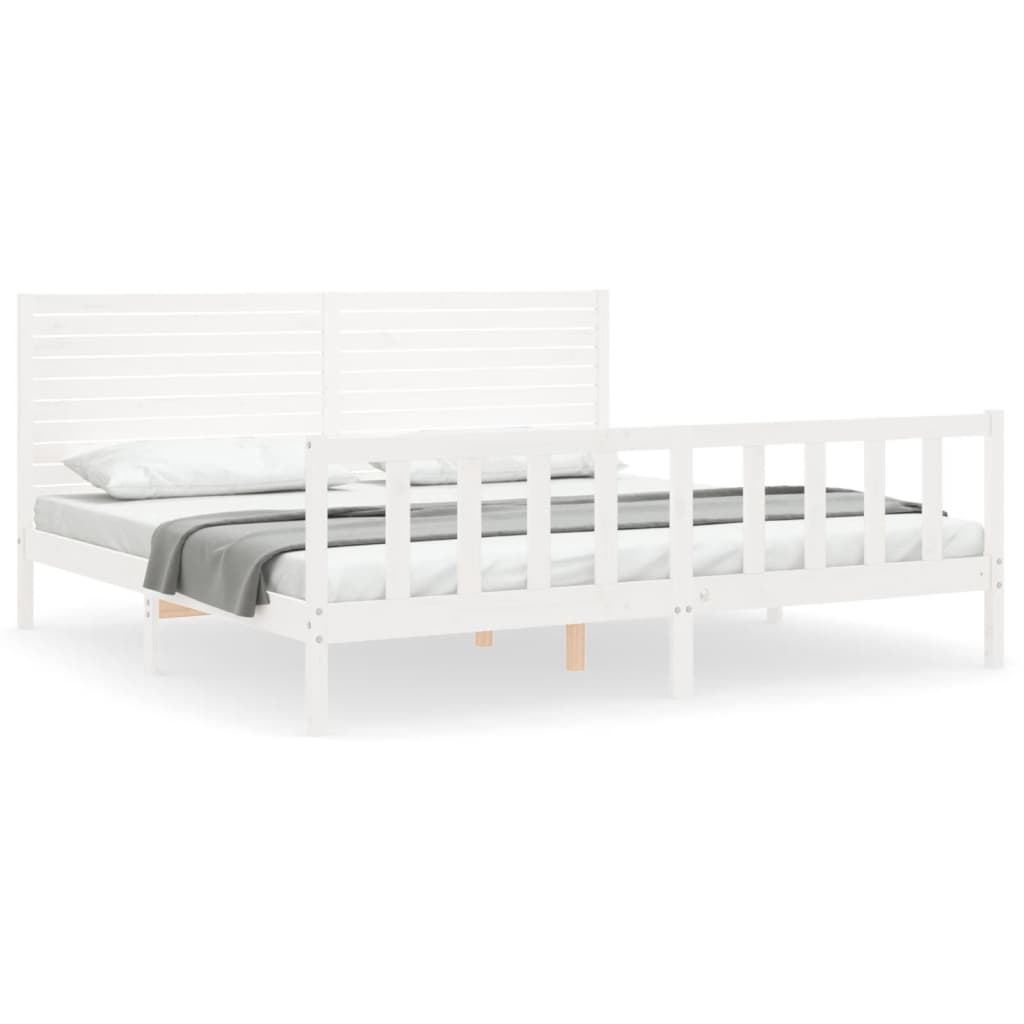 Cadre de lit sans matelas blanc 200x200 cm bois massif de pin