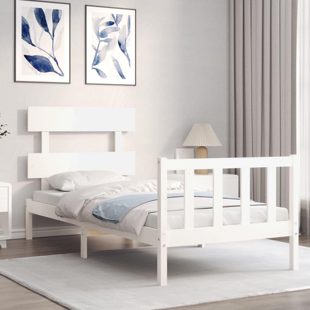 Cadre de lit sans matelas blanc bois de pin massif