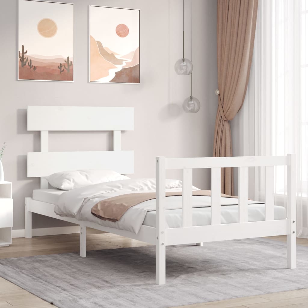 Cadre de lit sans matelas blanc bois de pin massif