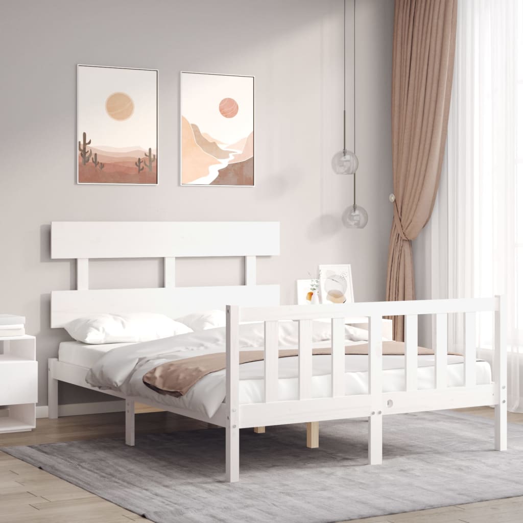 Cadre de lit sans matelas blanc bois de pin massif