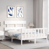 Bed frame without white mattress 140x190 cm solid pine wood