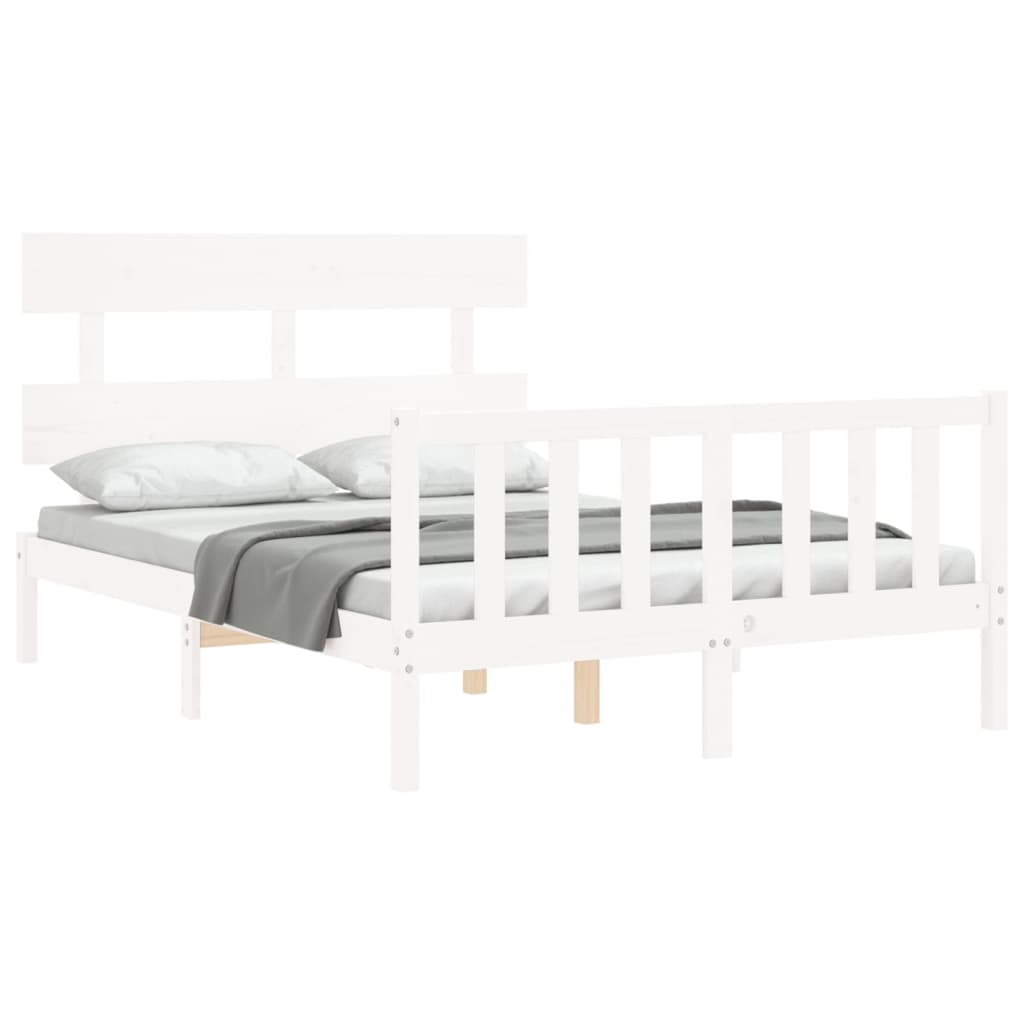 Bed frame without white mattress 140x190 cm solid pine wood