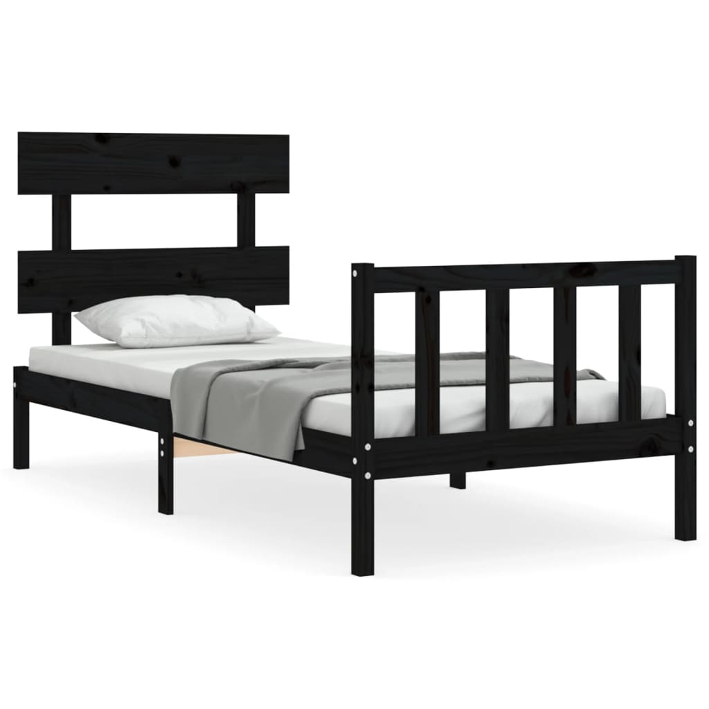 Cadre de lit sans matelas noir 90x200 cm bois de pin massif