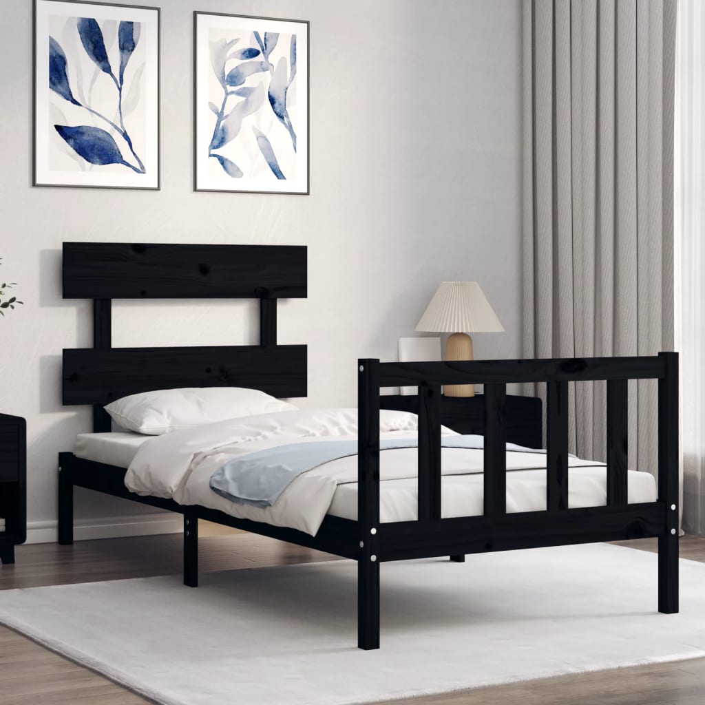 Cadre de lit sans matelas noir 90x200 cm bois de pin massif