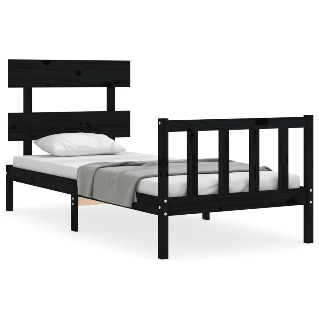 Cadre de lit sans matelas noir 100x200 cm bois massif de pin