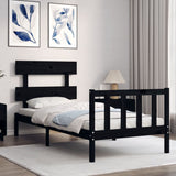 Cadre de lit sans matelas noir 100x200 cm bois massif de pin