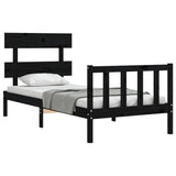 Cadre de lit sans matelas noir 100x200 cm bois massif de pin