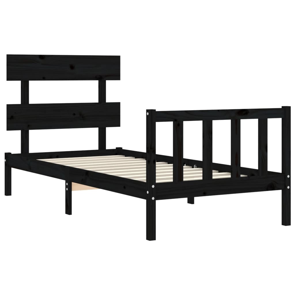 Cadre de lit sans matelas noir 100x200 cm bois massif de pin