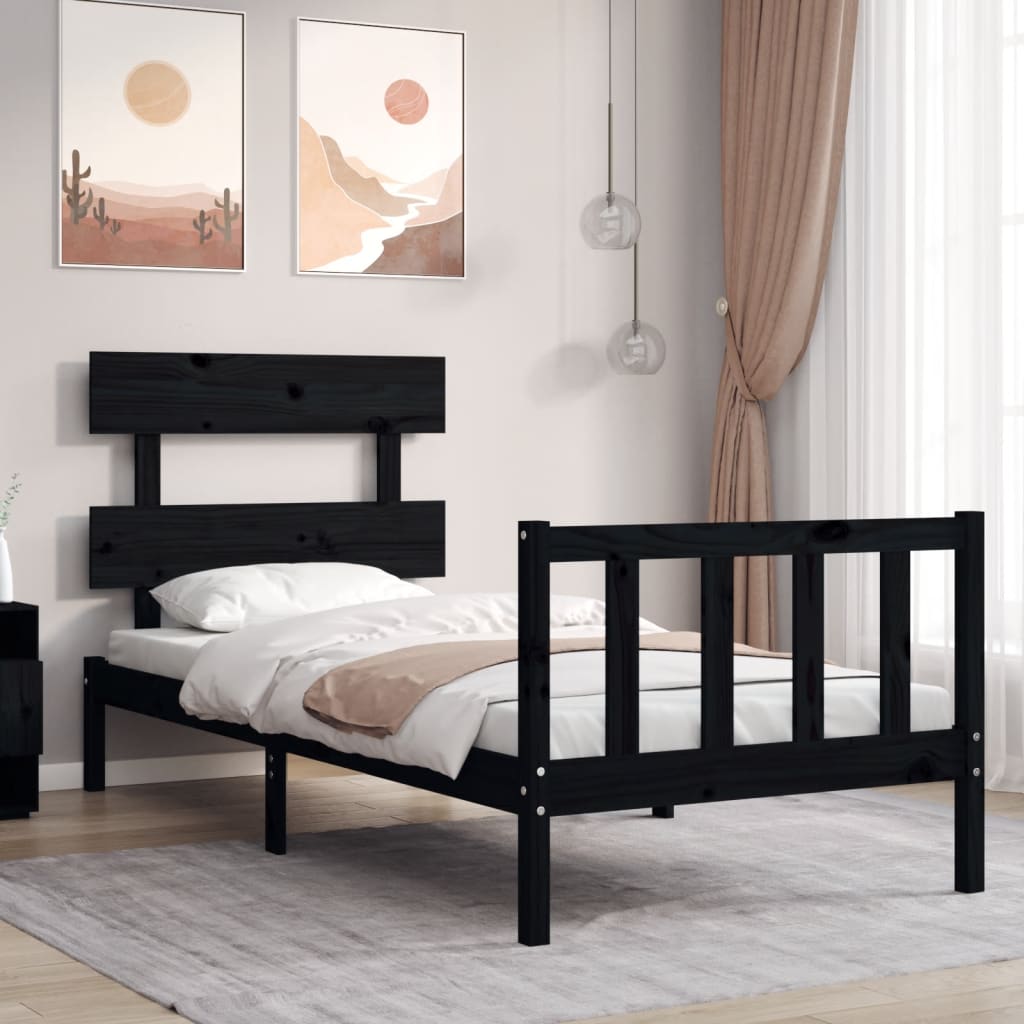 Cadre de lit sans matelas noir 100x200 cm bois massif de pin