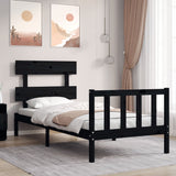 Cadre de lit sans matelas noir 100x200 cm bois massif de pin