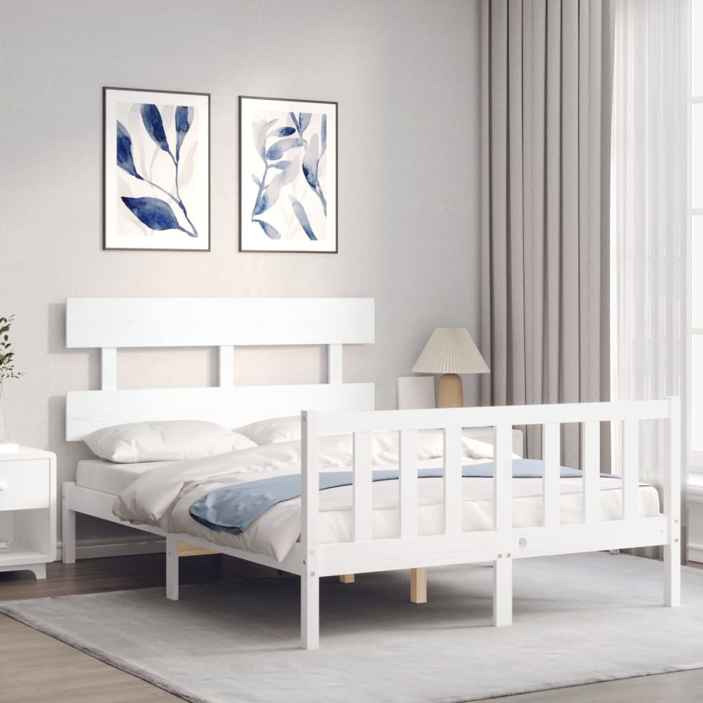 Bed frame without mattress white 140x200 cm solid pine wood