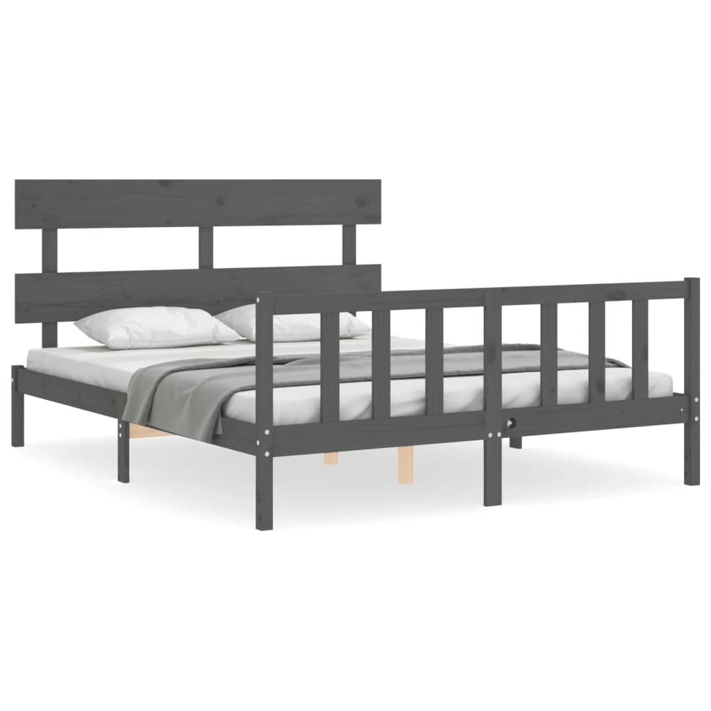 Cadre de lit sans matelas gris bois de pin massif