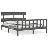 Cadre de lit sans matelas gris bois de pin massif