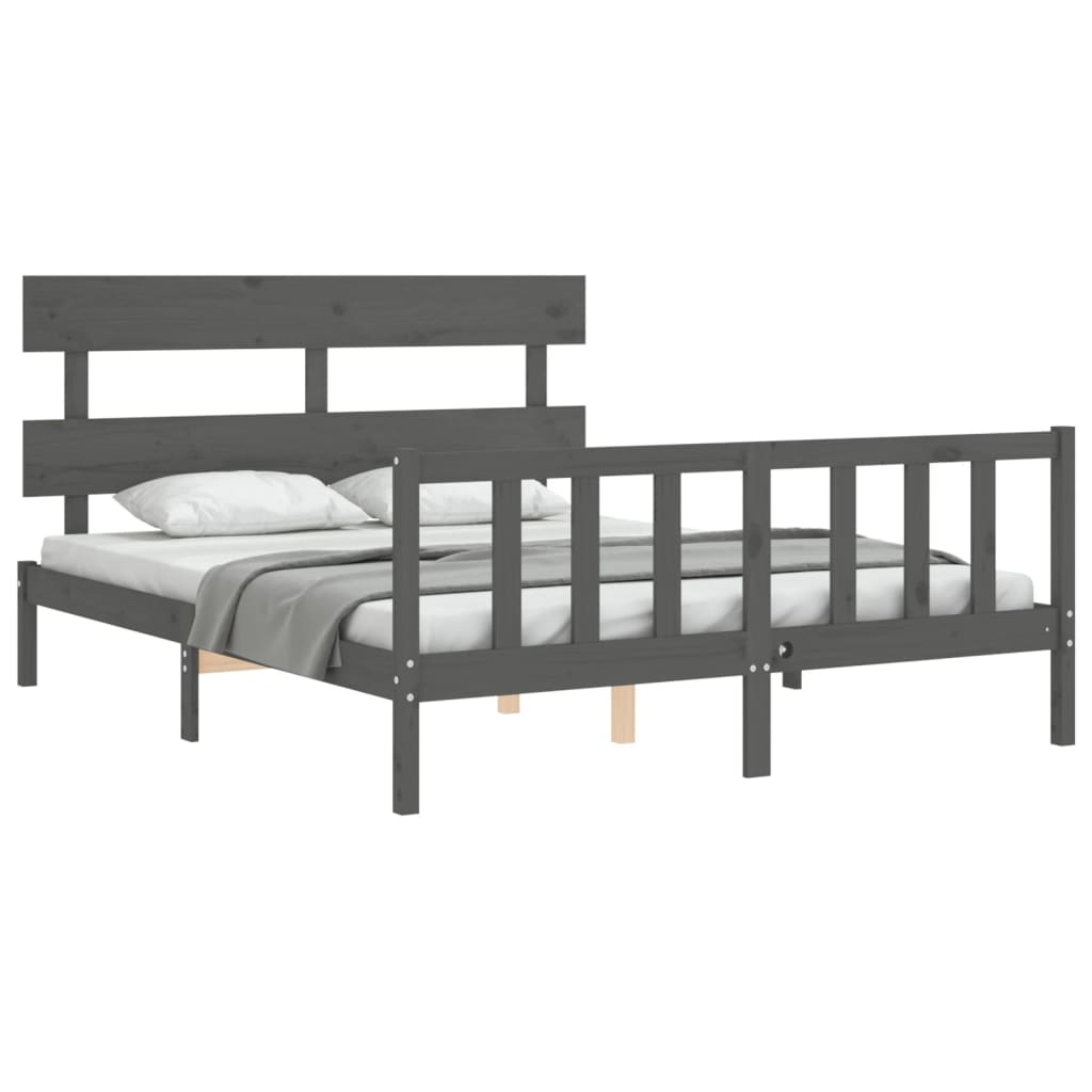 Cadre de lit sans matelas gris bois de pin massif