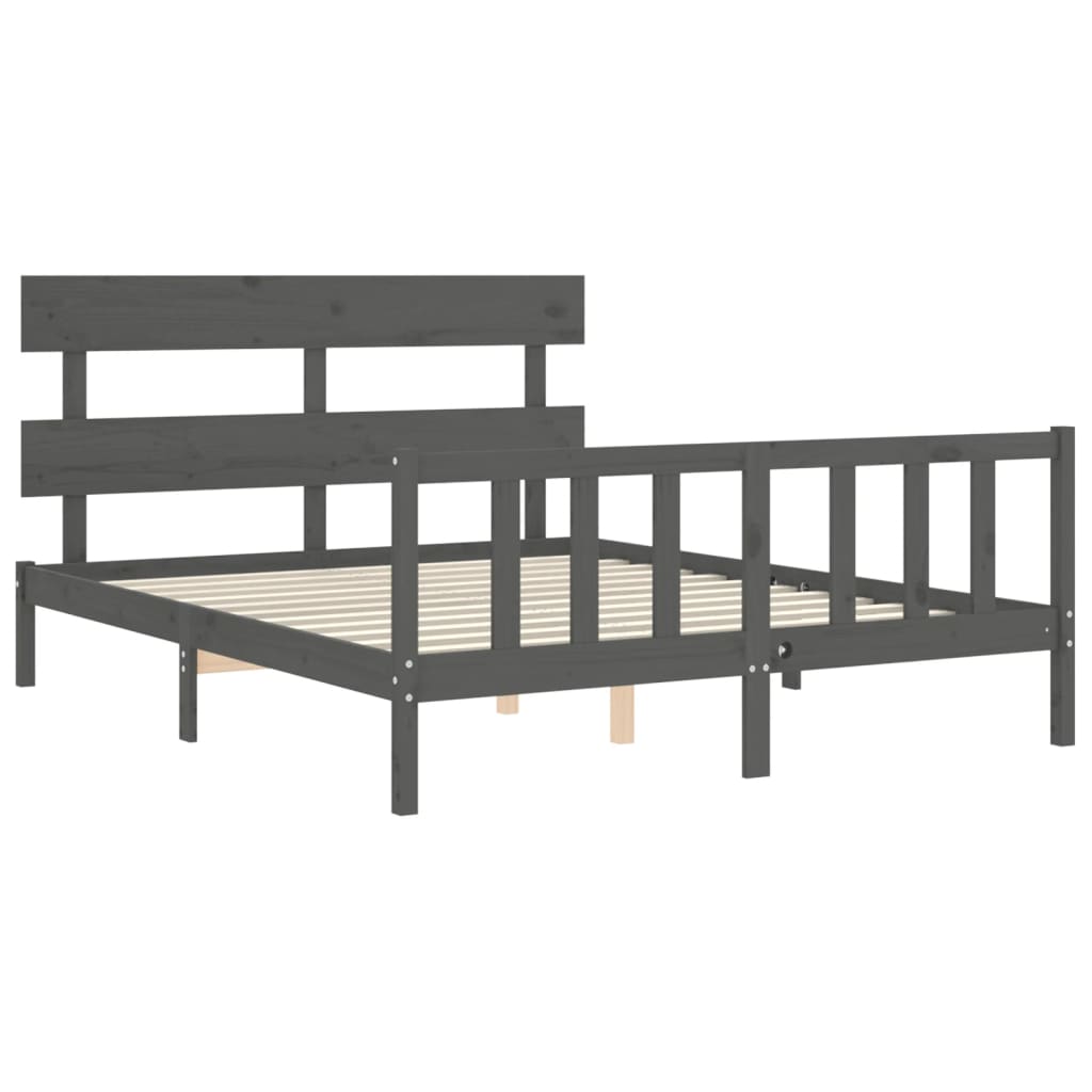 Cadre de lit sans matelas gris bois de pin massif