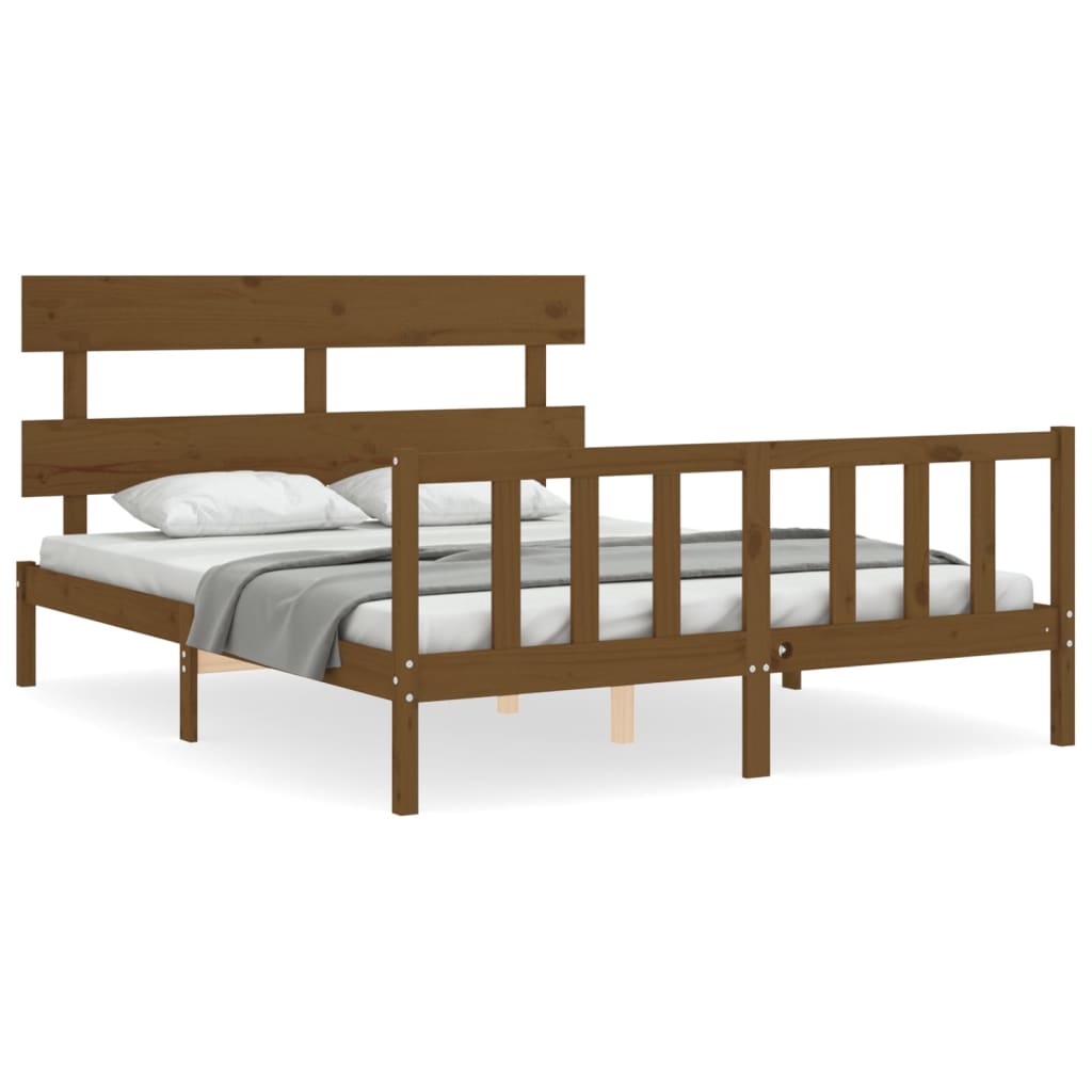 Cadre de lit sans matelas marron miel bois massif