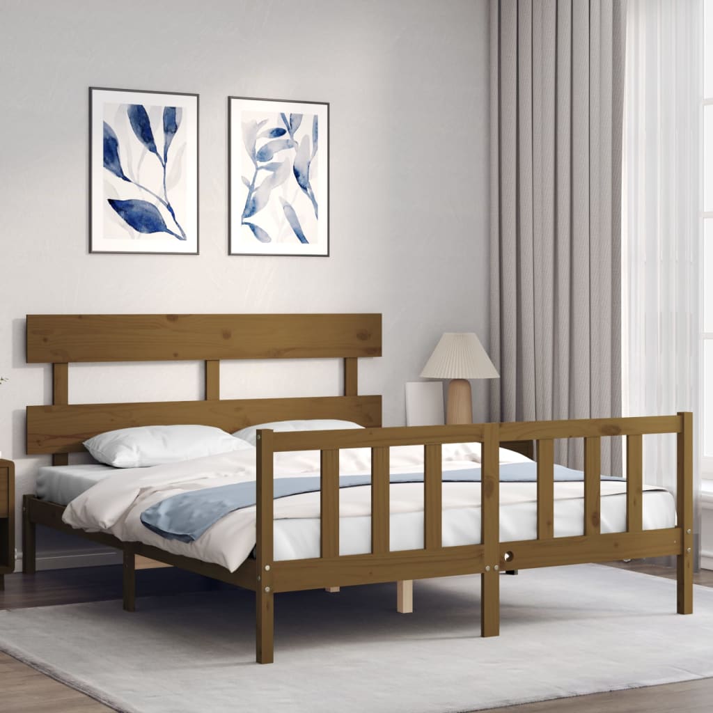 Cadre de lit sans matelas marron miel bois massif