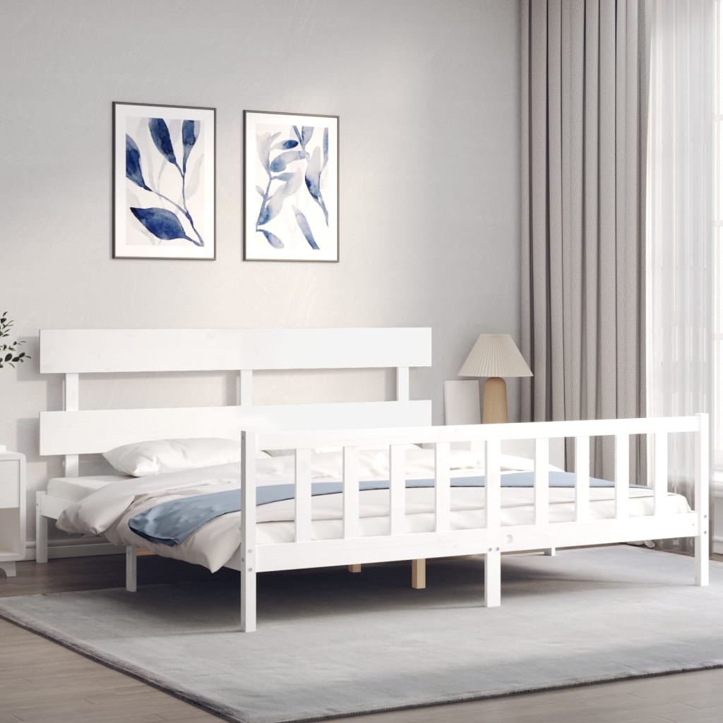 Cadre de lit sans matelas blanc bois massif de pin