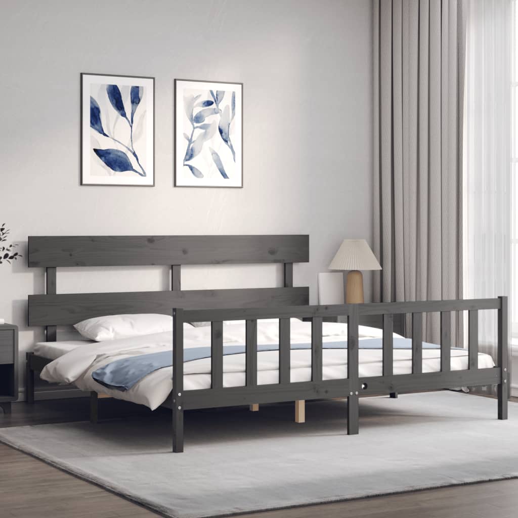 Cadre de lit sans matelas gris 200x200 cm bois massif de pin