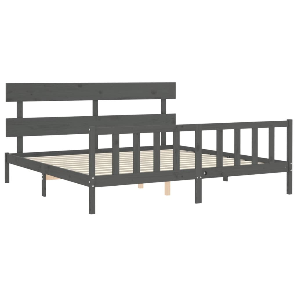 Cadre de lit sans matelas gris 200x200 cm bois massif de pin