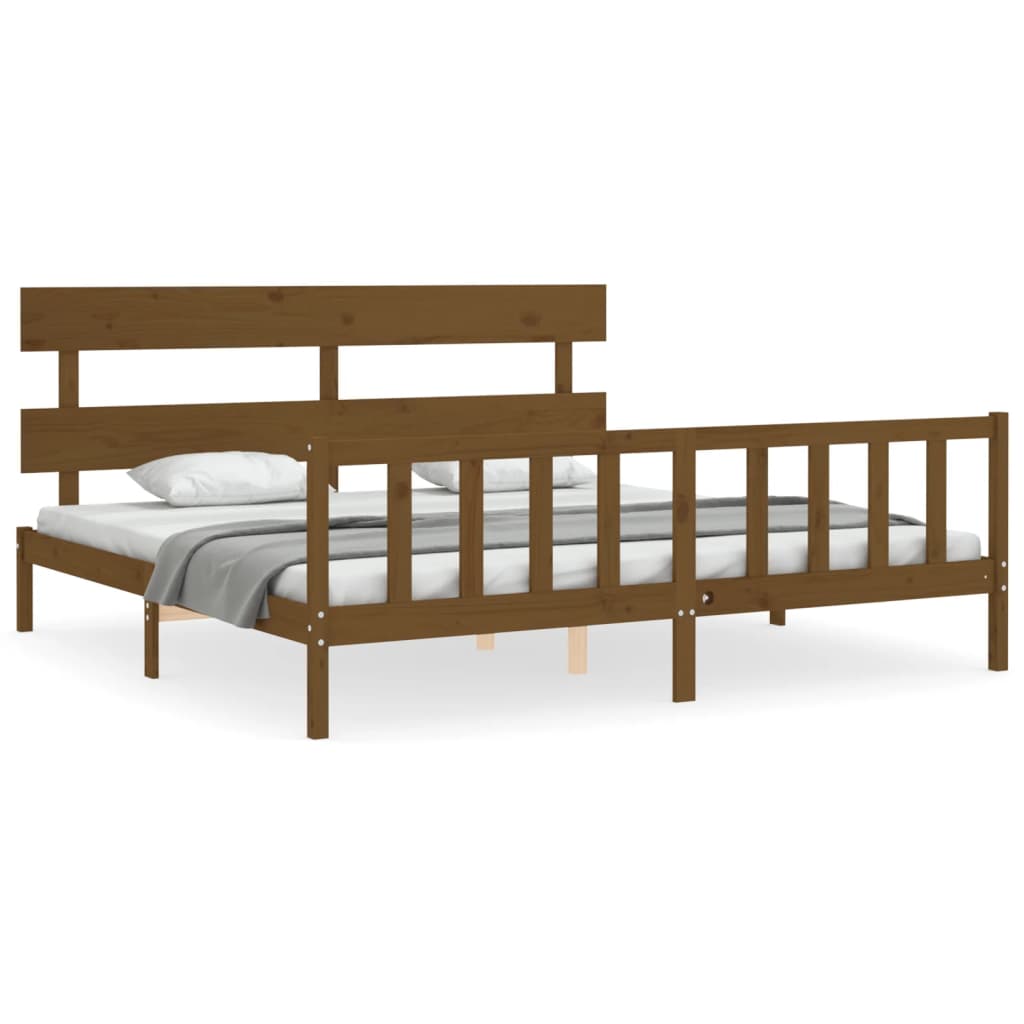 Cadre de lit sans matelas marron miel 200x200cm bois pin massif