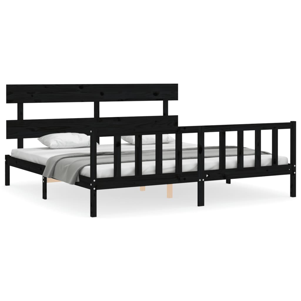 Cadre de lit sans matelas noir 200x200 cm bois massif de pin