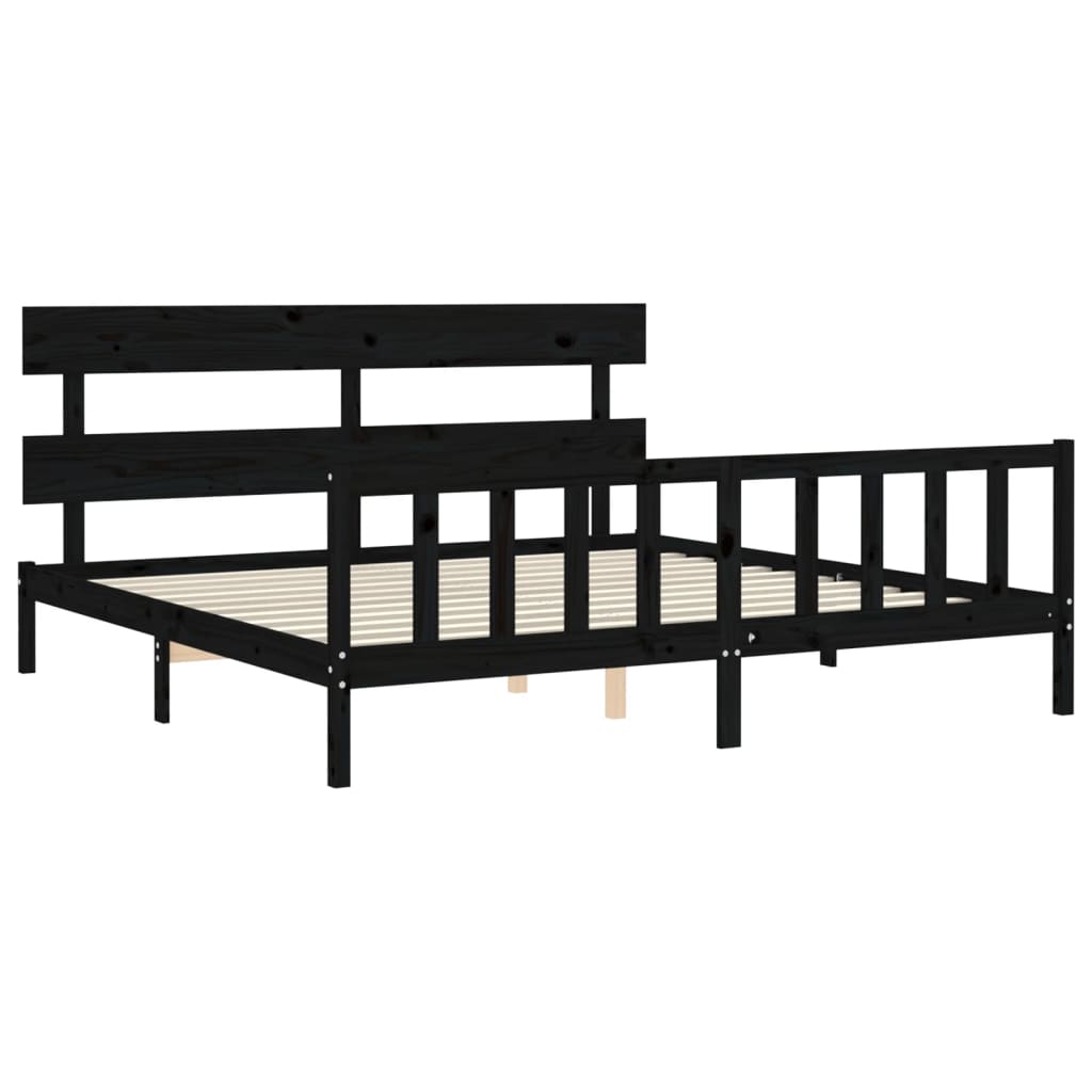 Cadre de lit sans matelas noir 200x200 cm bois massif de pin