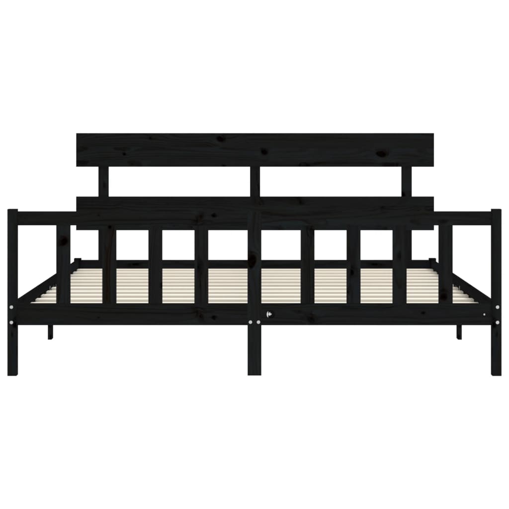 Cadre de lit sans matelas noir 200x200 cm bois massif de pin