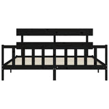 Cadre de lit sans matelas noir 200x200 cm bois massif de pin