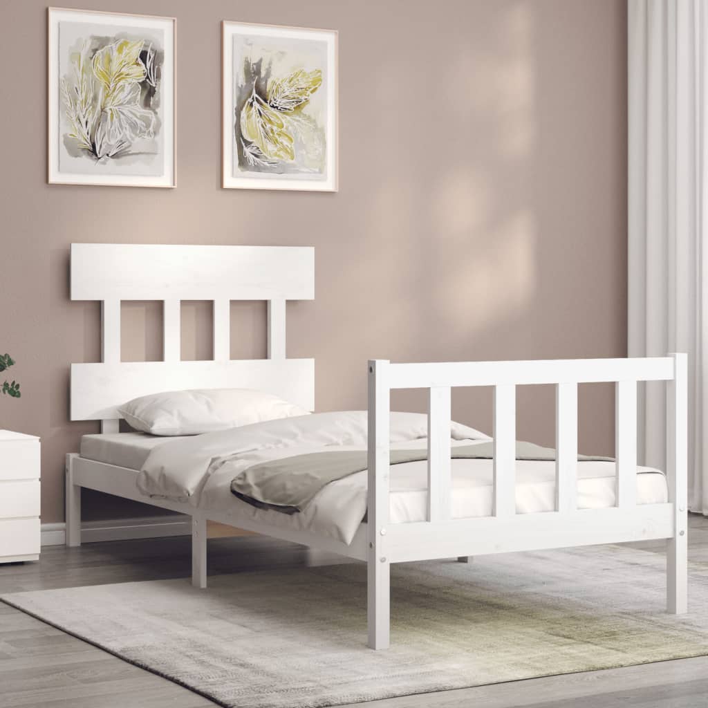 Cadre de lit sans matelas blanc bois de pin massif