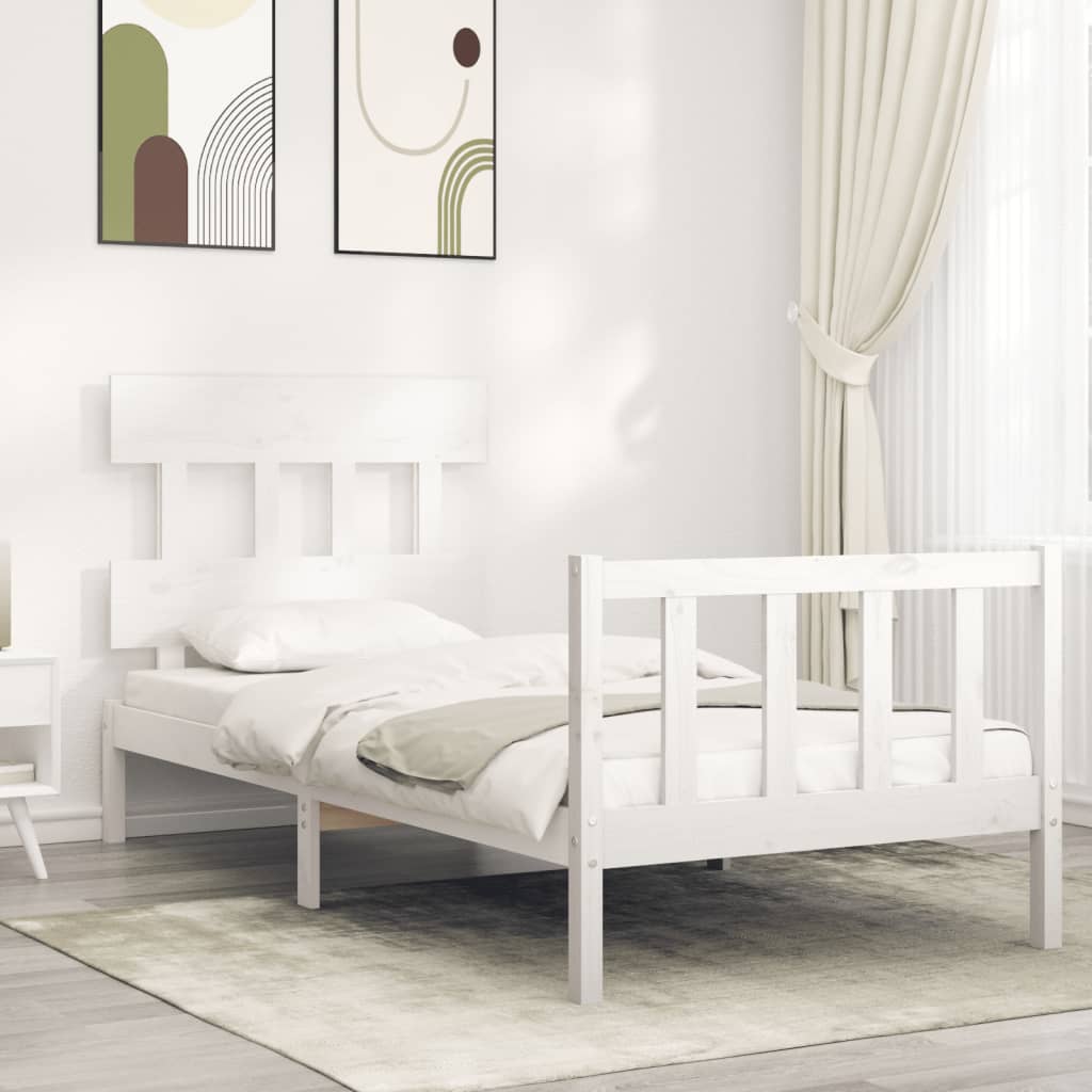 Cadre de lit sans matelas blanc bois de pin massif