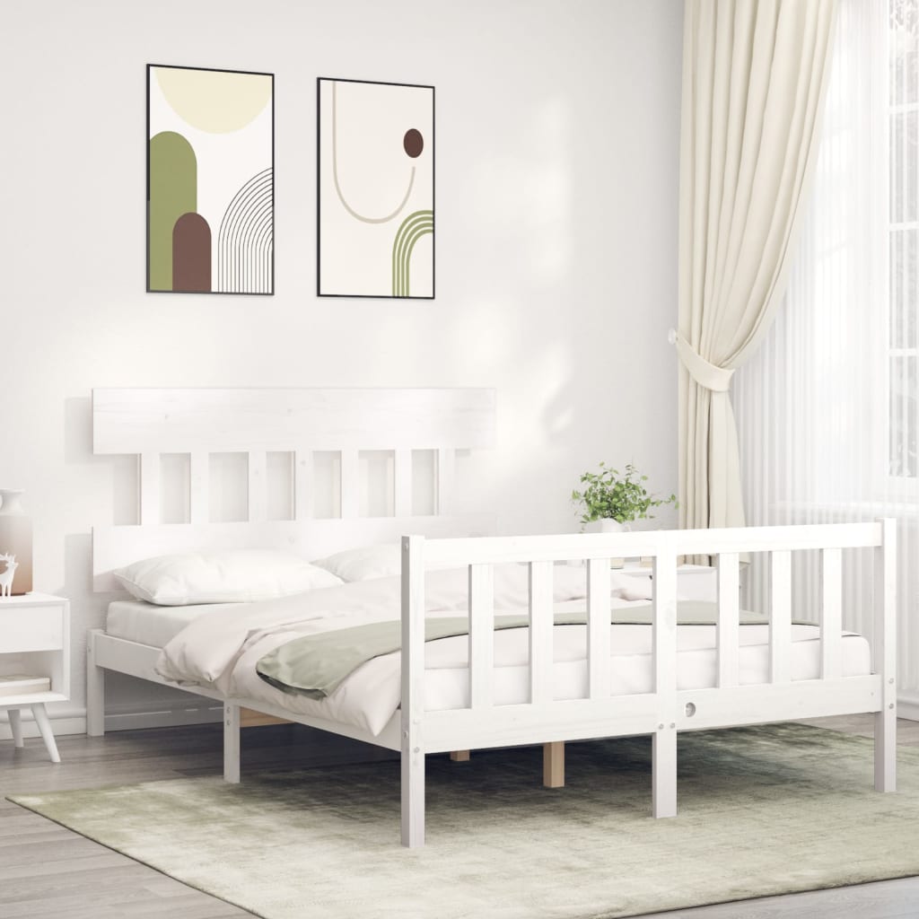 Cadre de lit sans matelas blanc bois de pin massif